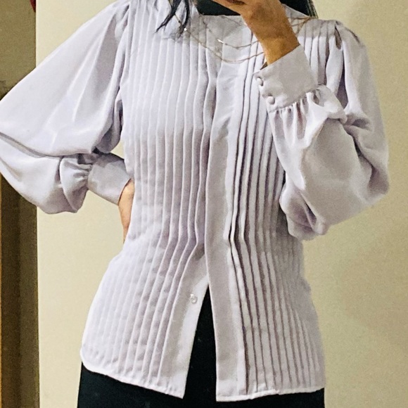 Vintage Tops - Vintage Long Puff Sleeve Shakespeare Secretary Blouse | MEDIUM